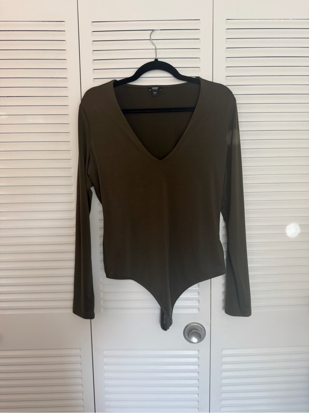 Express Olive V-Neck Long Sleeve Bodysuit